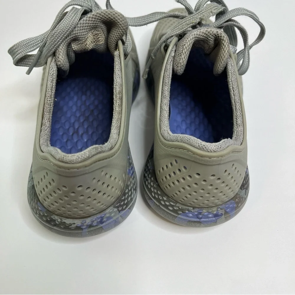 CROCS LiteRide Pacer Gray Perforated Lace-Up Shoes 206494 Women's 6W